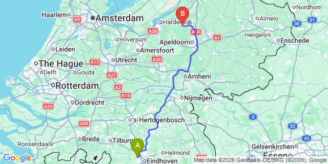 Map: Eindhoven Airport (EIN) to Nieuwstadt