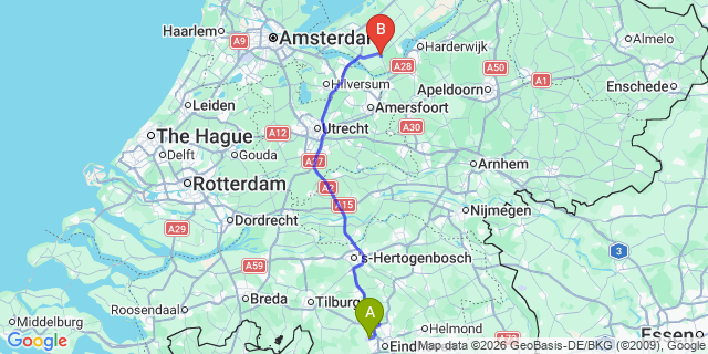 Map: Eindhoven Airport (EIN) to Nuland