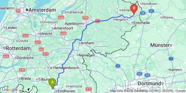 Map: Eindhoven Airport (EIN) to Oldenzaal