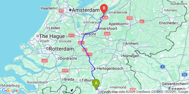 Map: Eindhoven Airport (EIN) to Oss