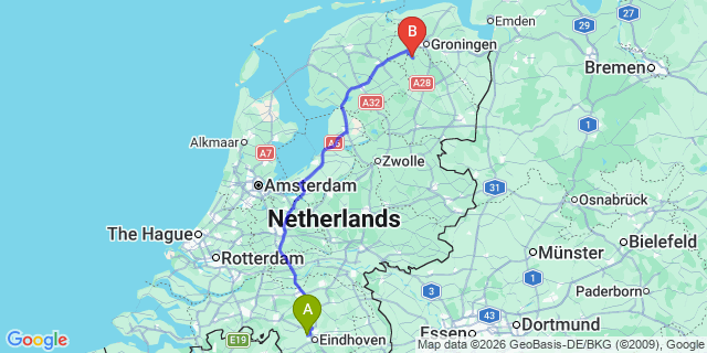 Map: Eindhoven Airport (EIN) to Roden