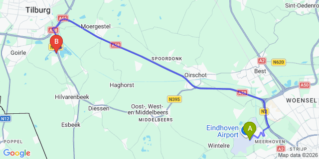 Map: Eindhoven Airport (EIN) to Safari Beekse Bergen