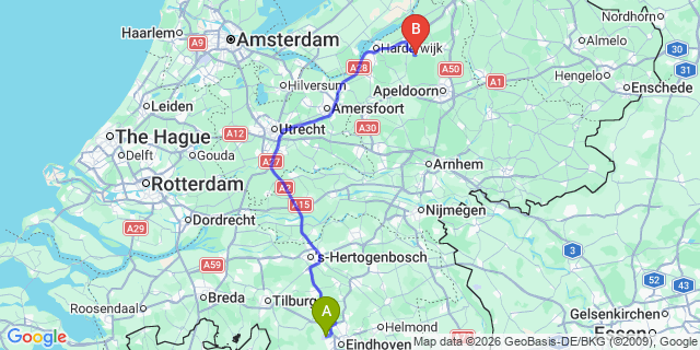Map: Eindhoven Airport (EIN) to Thorn
