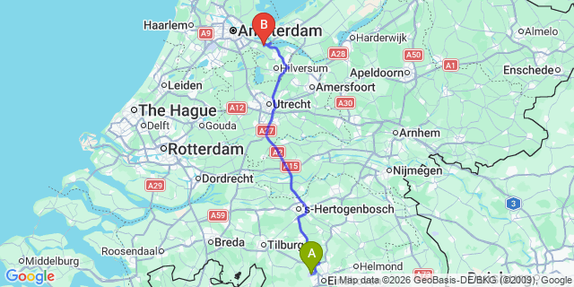Map: Eindhoven Airport (EIN) to Tilburg