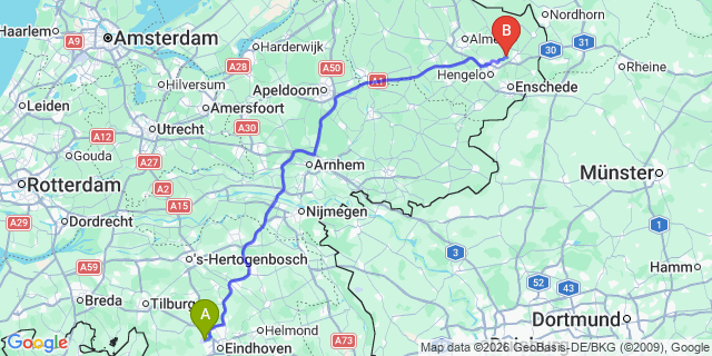 Map: Eindhoven Airport (EIN) to Veendam