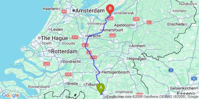 Map: Eindhoven Airport (EIN) to Veenendaal