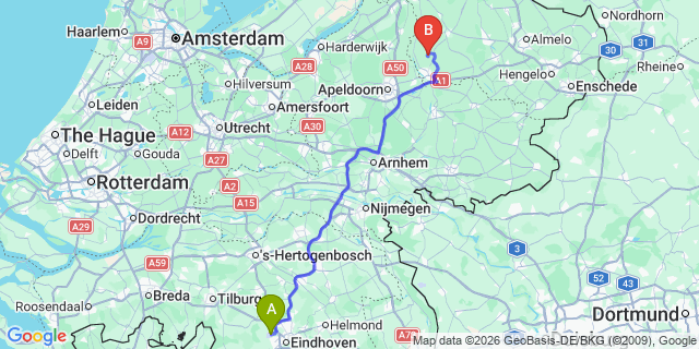 Map: Eindhoven Airport (EIN) to Venlo