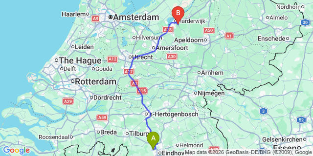 Map: Eindhoven Airport (EIN) to Wageningen