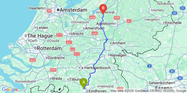 Map: Eindhoven Airport (EIN) to Wijchen