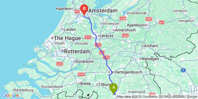 Map: Eindhoven Airport (EIN) to Woerden