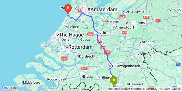 Map: Eindhoven Airport (EIN) to Zoetermeer