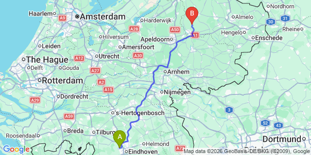 Map: Eindhoven Airport (EIN) to Zutphen