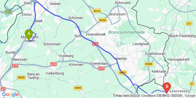 Map: Maastricht Airport (MST) to Aachen