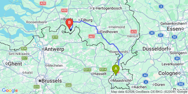 Map: Maastricht Airport (MST) to Amsterdam (all areas)