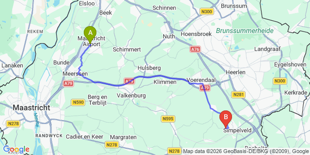 Map: Maastricht Airport (MST) to Circuit of Spa-Francorchamps