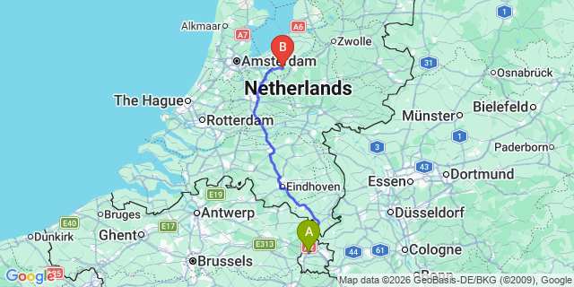 Map: Maastricht Airport (MST) to Eindhoven