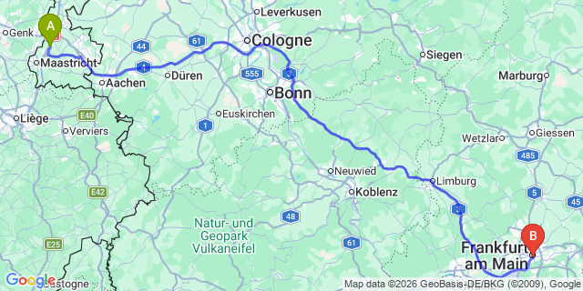 Map: Maastricht Airport (MST) to Frankfurt am Main