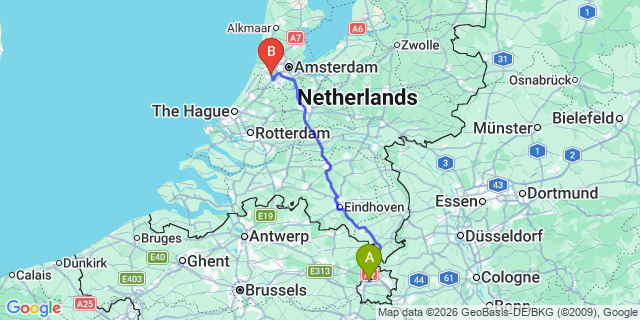 Map: Maastricht Airport (MST) to Leuven