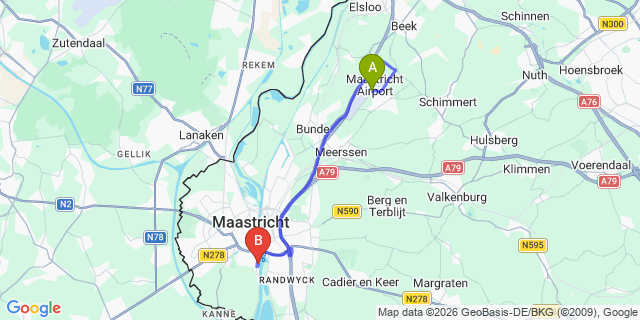 Map: Maastricht Airport (MST) to Maasmechelen