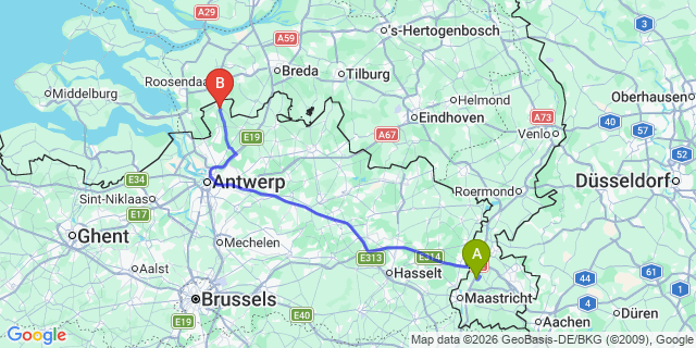Map: Maastricht Airport (MST) to Rotterdam