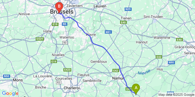 Map: Brussels Midi Train Station to Assesse