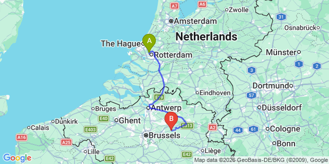 Map: Rotterdam Airport (RTM) to Amsterdam (all areas)