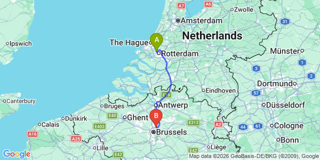 Map: Rotterdam Airport (RTM) to Antwerp