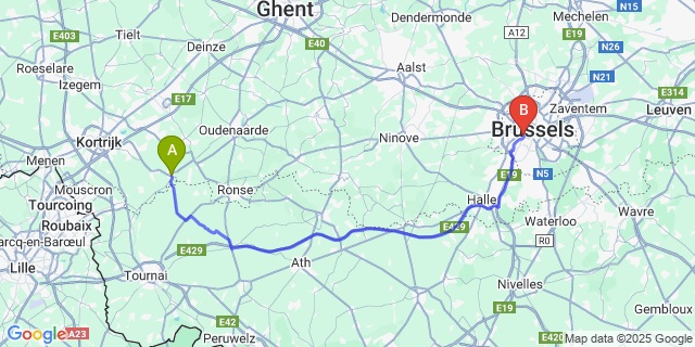 Map: Brussels Midi Train Station to Avelgem