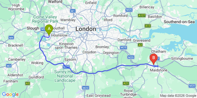 Map: London Heathrow Airport (LHR) to Aylesford