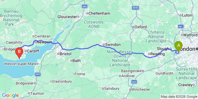 Map: London Heathrow Airport (LHR) to Barry