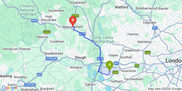 Map: London Heathrow Airport (LHR) to Beaconsfield