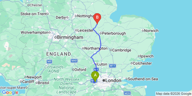 Map: London Heathrow Airport (LHR) to Bourne