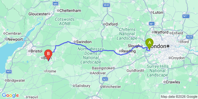 Map: London Heathrow Airport (LHR) to Bradford-On-Avon
