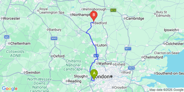 Map: London Heathrow Airport (LHR) to Brickhill