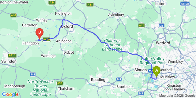 Map: London Heathrow Airport (LHR) to Buckland