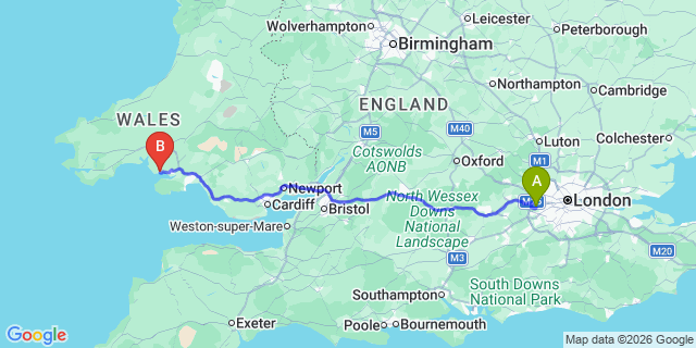 Map: London Heathrow Airport (LHR) to Burry Port