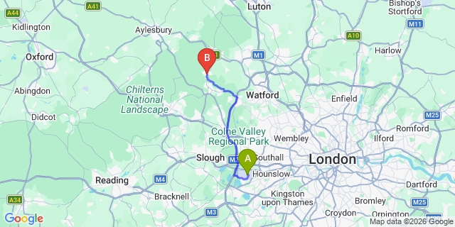 Map: London Heathrow Airport (LHR) to Chesham