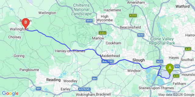 Map: London Heathrow Airport (LHR) to Crowmarsh