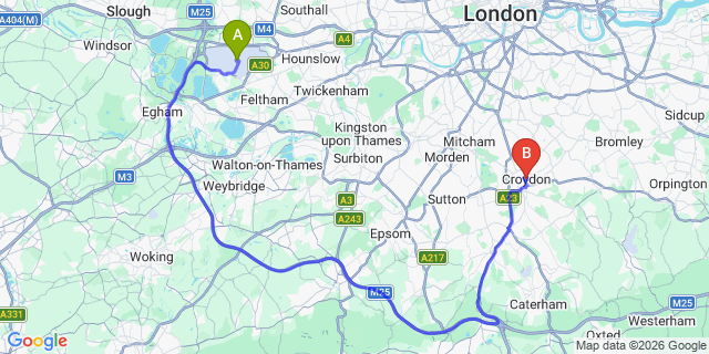 Map: London Heathrow Airport (LHR) to Croydon