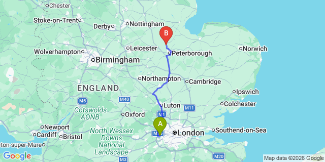 Map: London Heathrow Airport (LHR) to Deeping