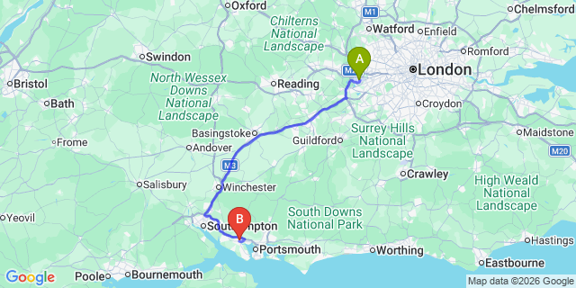 Map: London Heathrow Airport (LHR) to Fareham