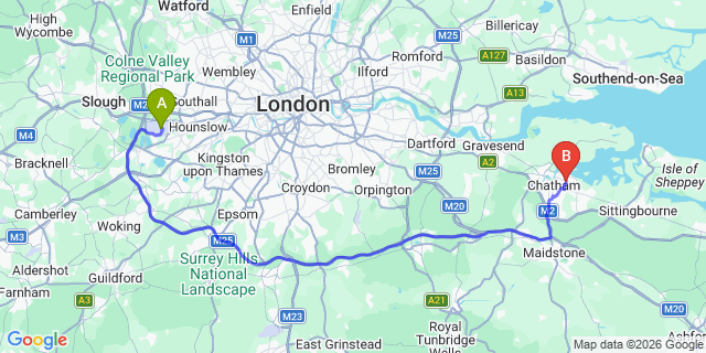 Map: London Heathrow Airport (LHR) to Gillingham