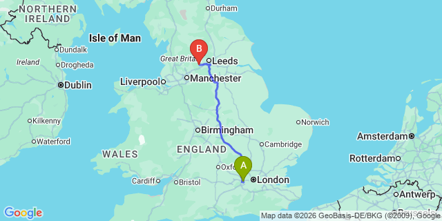 Map: London Heathrow Airport (LHR) to Halifax