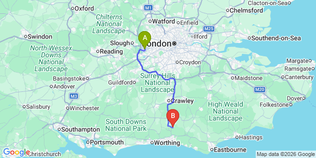 Map: London Heathrow Airport (LHR) to Hassocks