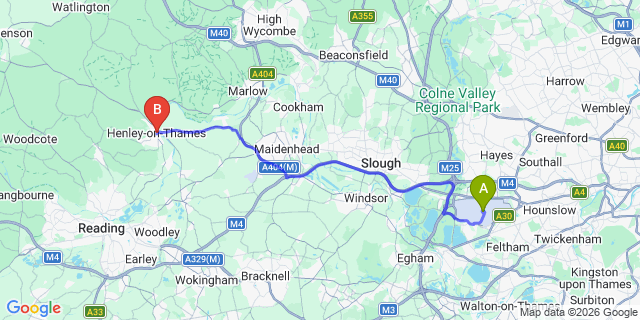 Map: London Heathrow Airport (LHR) to Henley-On-Thames