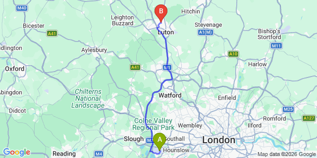 Map: London Heathrow Airport (LHR) to Limbury