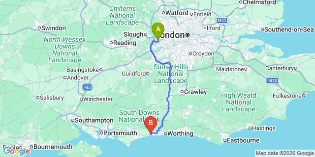 Map: London Heathrow Airport (LHR) to Littlehampton
