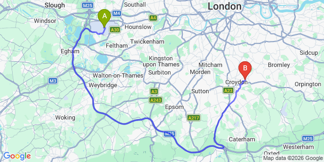 Map: London Heathrow Airport (LHR) to London - Addiscombe