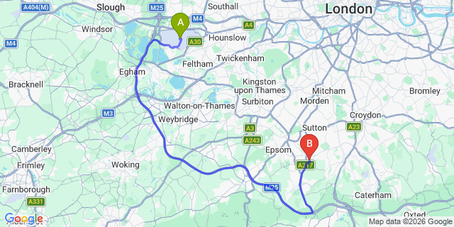 Map: London Heathrow Airport (LHR) to London - Banstead