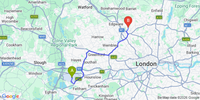 Map: London Heathrow Airport (LHR) to London - Barnet